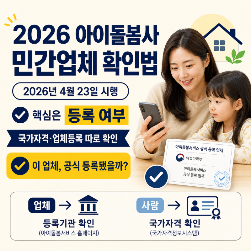 2026 아이돌봄사 국가자격제, 민간업체 등록 확인법
