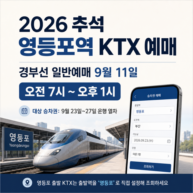 2026 추석 영등포역 KTX 예매날짜, 경부선 9월 11일·시간·예매방법