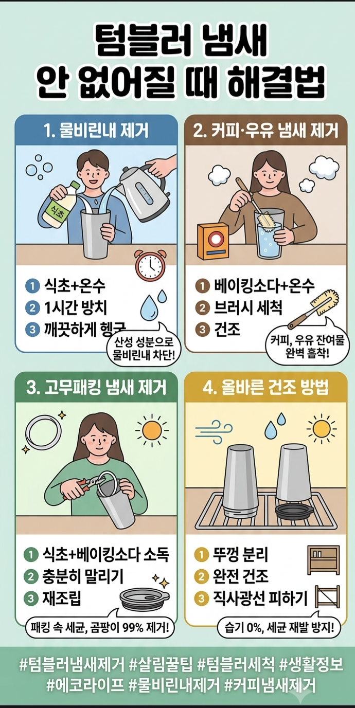 텀블러 냄새 안 없어질 때 완벽 해결법｜물비린내·커피·고무패킹 냄새 제거