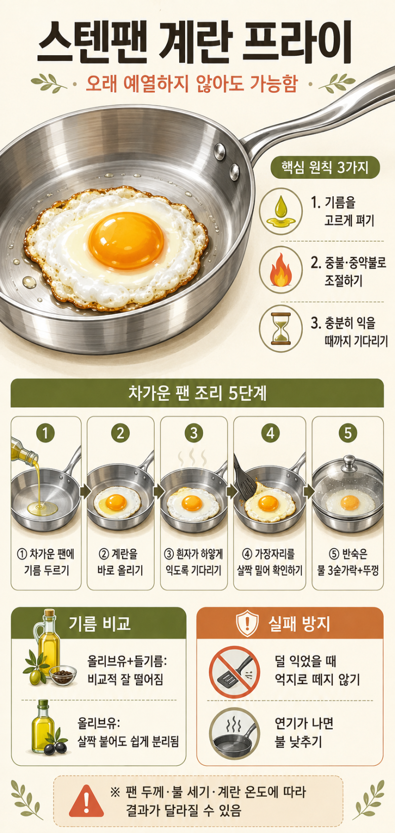 스텐팬 계란 프라이, 예열 없이도 눌어붙지 않게 만드는 방법