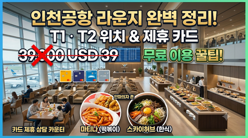 "인천공항 라운지 총정리! T1·T2 위치부터 제휴 할인 카드로 공짜로 즐기는 팁"