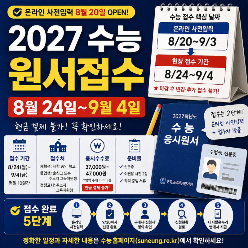 2027 수능 접수 기간과 원서접수 방법 총정리｜온라인 사전입력부터 접수처까지