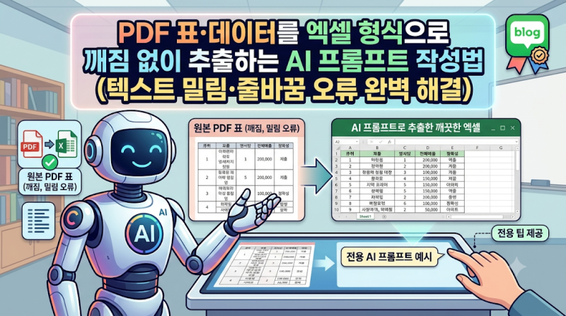 PDF 표·데이터를 엑셀 형식으로 깨짐 없이 추출하는 AI 프롬프트 작성법 (텍스트 밀림·줄바꿈....