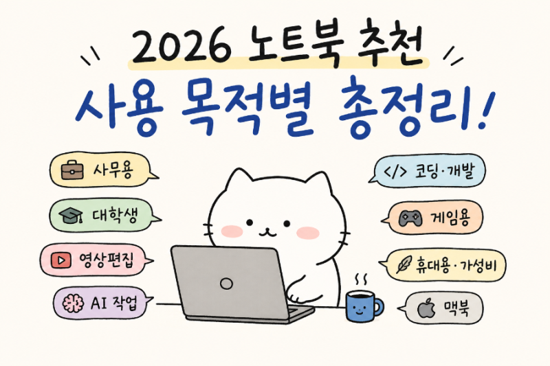 '2026 노트북 추천 총정리' 사무용부터 대학생, 영상편집, AI, 게임까지 사용 목적별로 알아보....