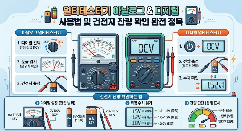 [멀티테스터기 사용법] 아날로그 vs 디지털 비교부터 건전지 잔량 측정한 끝판왕 가이드!