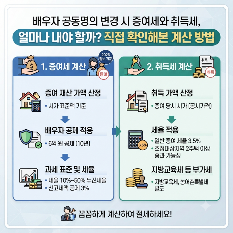 배우자 공동명의 변경 시 증여세와 취득세, 얼마나 내야 할까? 직접 확인해본 계산 방법