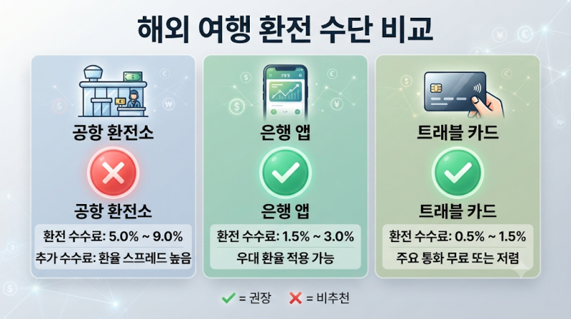 해외여행 환전 방법 2026 — 달러·엔화·유로 가장 싸게 하는 법 완전 정리