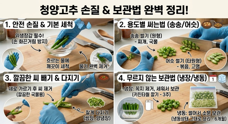 청양고추 써는법 & 보관법 완벽 정리! 손 안 맵게 손질하기·용도별 썰기·6개월 냉동 보관 꿀....
