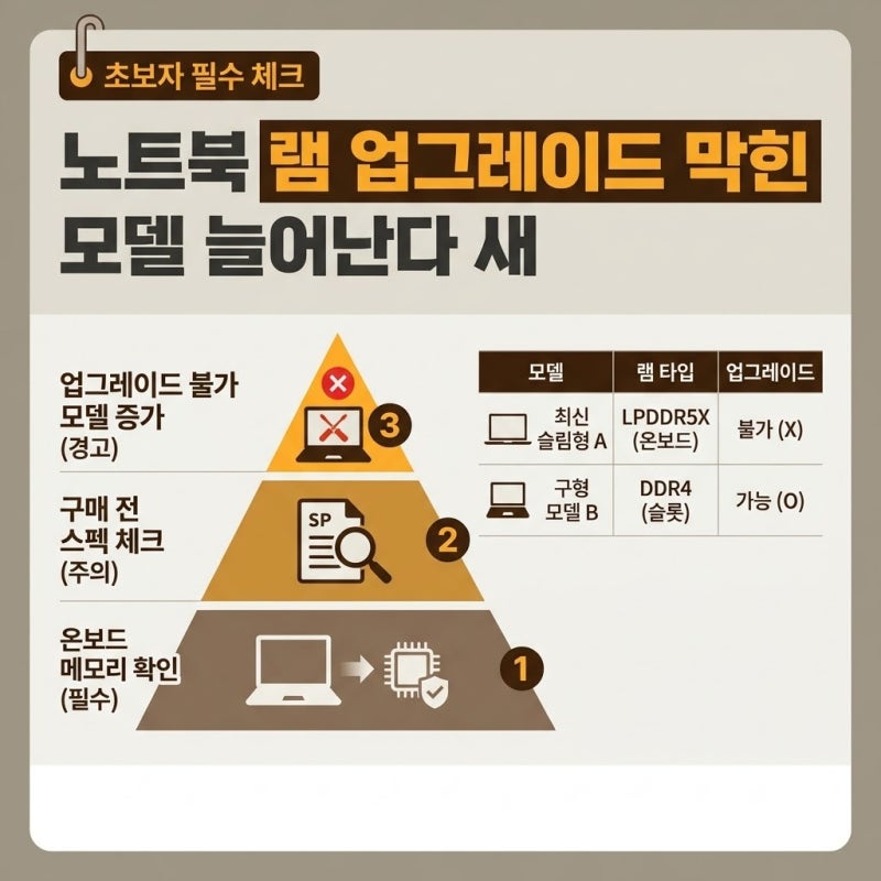 노트북 램 업그레이드 막힌 모델 늘어난다 새 노트북 살 때 온보드 메모리 확인하는 법, 지금....