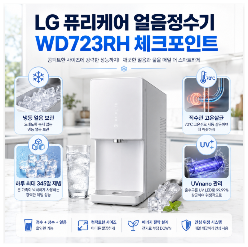 LG 퓨리케어 얼음정수기 WD723RH 렌탈, 기능부터 크기까지