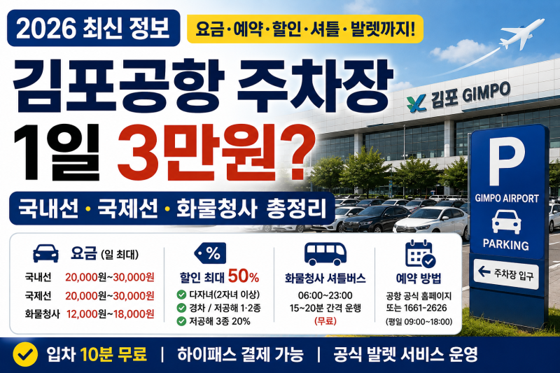2026 김포 공항 주차장 1일 3만원?｜국내선·국제선·화물청사 요금·예약·50% 할인 총정리