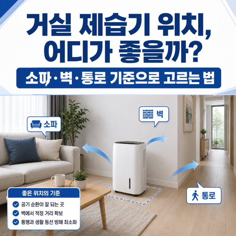 거실 제습기 위치, 어디가 좋을까? 소파·벽·통로 기준으로 고르는 법