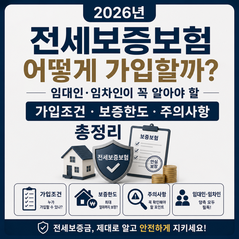 2026년 전세보증보험 어떻게 가입할까? 임대인·임차인이 꼭 알아야 할 가입조건·보증한도·....