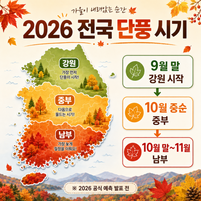 2026 전국 단풍 명소 총정리｜설악산·내장산·화담숲·지리산 가을 단풍 절정시기