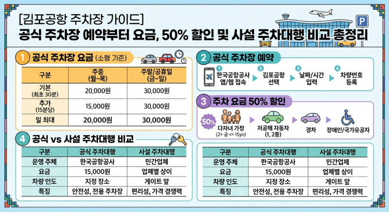 [김포공항 주차장 가이드] 공식 주차장 예약부터 요금, 50% 할인 및 사설 주차대행 비교 총정....