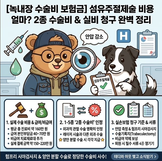 [녹내장 수술비 보험금] 안압 상승 섬유주절제술 비용 얼마? 2종 수술비 & 실비 청구 서류
