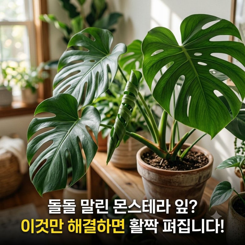 "새 잎이 돌돌 말린 채로 멈췄다면" 몬스테라 잎말림 증상 해결법