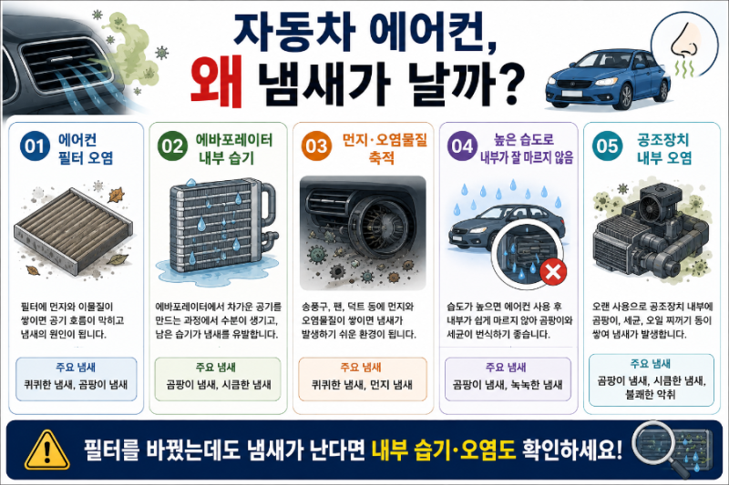 자동차 에어컨 냄새 원인과 제거 방법, 식초 냄새가 난다면?