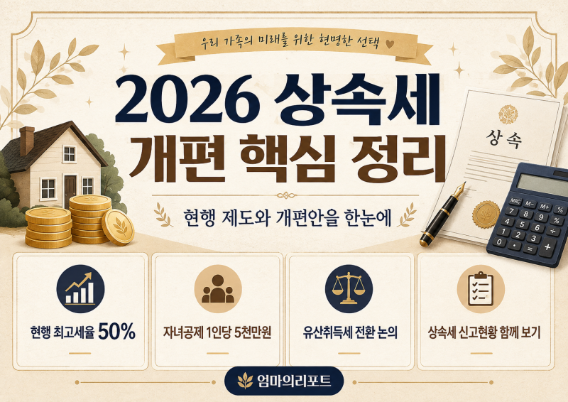 [재테크] 2026 상속세 개편, 자녀공제 5억은 아직 아닙니다.｜유산취득세·신고현황 총정리