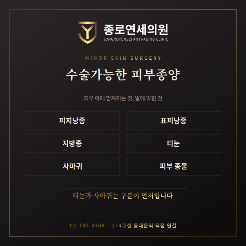 종로연세의원의 피부수술 안내 (피지낭종 · 지방종 · 티눈 · 사마귀 등)