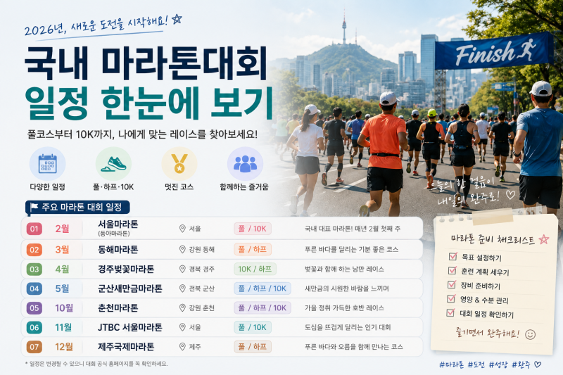 2026 국내 마라톤 대회 일정 한눈에 보기｜전국 마라톤 일정 확인 사이트 추천