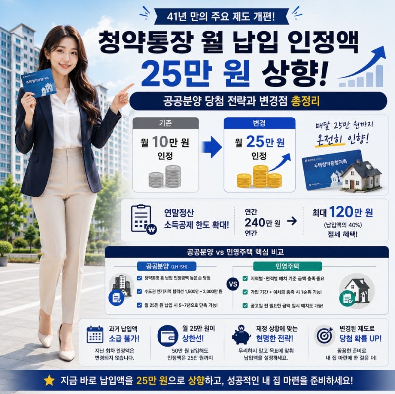 청약통장 월 납입 인정액 25만 원 상향 총정리: 공공분양 당첨 전략과 변경점