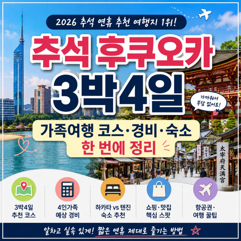 2026 추석 후쿠오카 3박4일｜가족여행 코스·경비·숙소 총정리