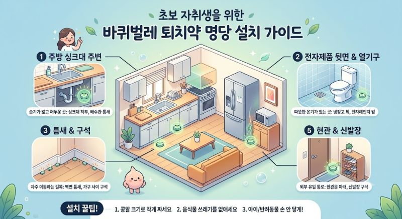[바퀴벌레 완전 퇴치] 초보 자취생도 100% 성공하는 독먹이약 설치 명당 TOP 5