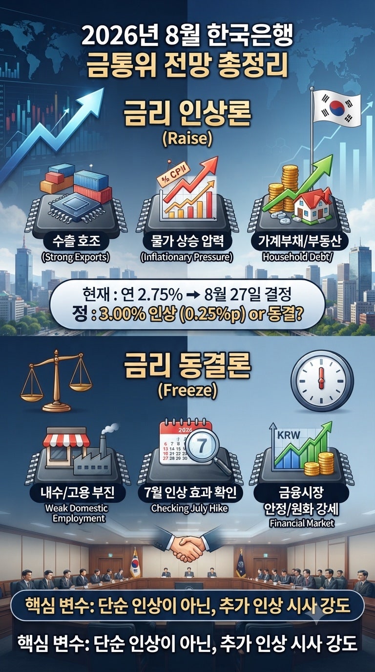2026년 8월 한국은행 금통위 전망 총정리, 기준금리 인상과 동결을 가를 핵심 변수
