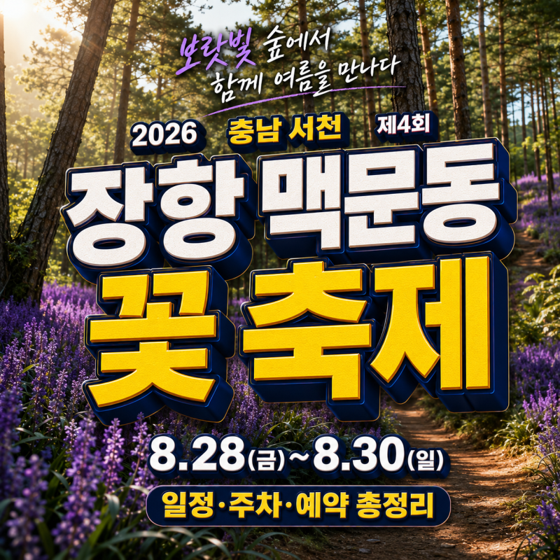 2026 장항 맥문동 꽃 축제 일정·주차｜아이와 물놀이터·체험 예약