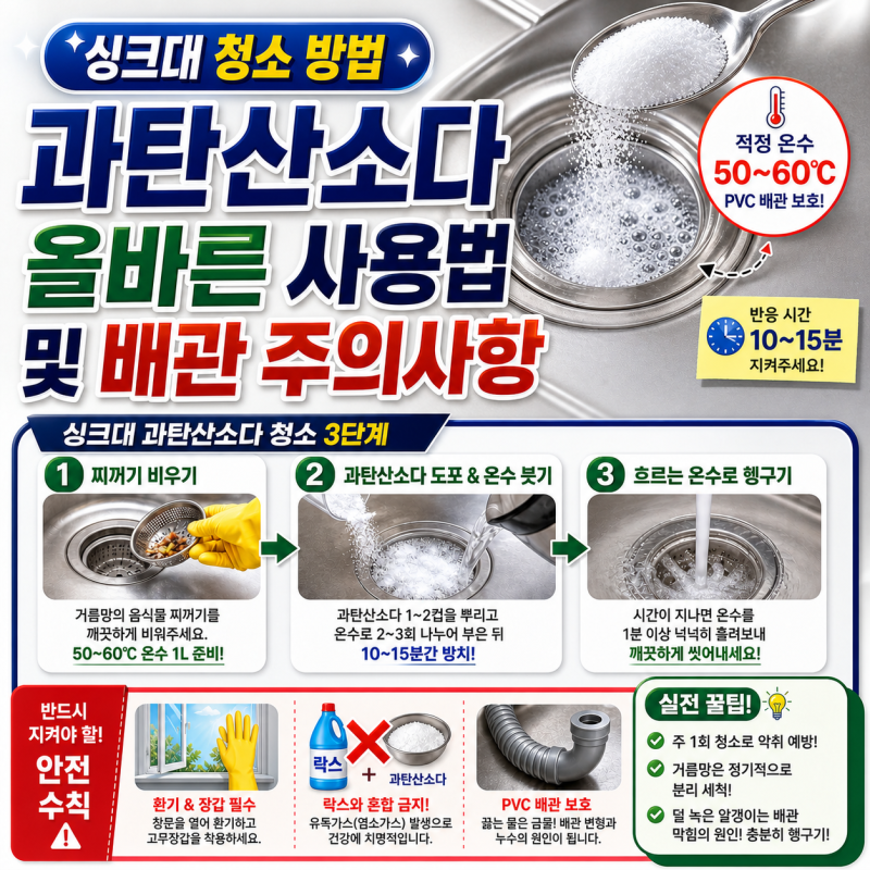 싱크대 청소 방법 과탄산소다 올바른 사용법 및 배관 주의사항