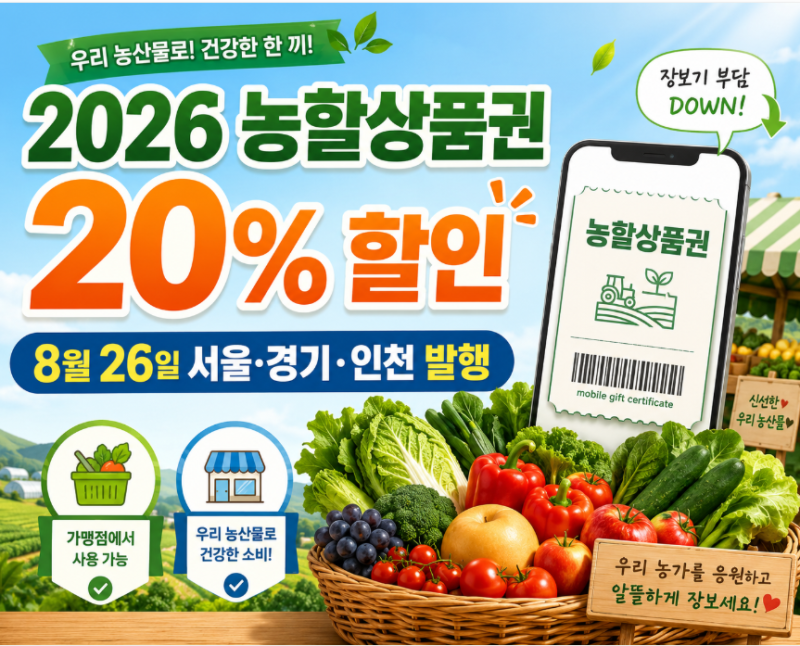 2026 농할상품권 20% 할인｜8월 26일 서울·경기·인천 발행시간·구매방법·사용처