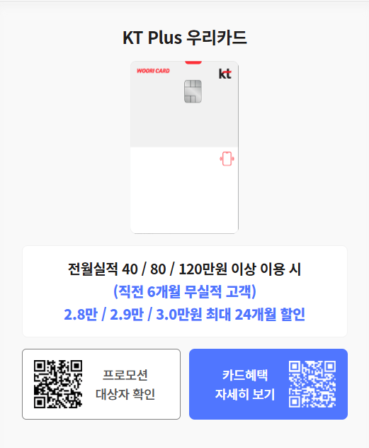 KT Plus 우리카드 발급(월2.8만원 할인) - KT 통신비 제휴카드 한 눈에 보는 방법