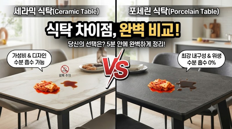 세라믹 식탁이랑 포세린 식탁 차이안내