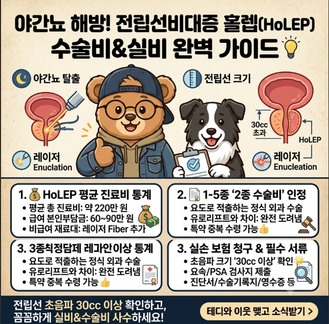 [전립선비대증 수술비 보험금] 야간뇨 홀렙(HoLEP) 수술비용 얼마? 2종 수술비 & 실비 청구 서류