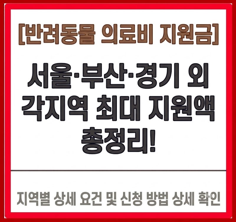 [반려동물 의료비 지원금] 서울·부산·경기 외 각지역 최대 지원액 총정리!