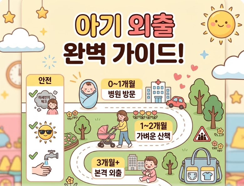 아기 외출 언제부터 가능할까? 30일 50일 100일 시기별 가이드 및 필수 준비물
