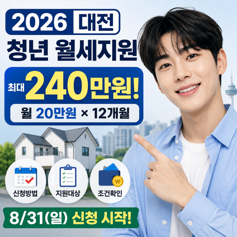 2026 대전 청년 월세지원 8월 31일부터 신청! 240만 원 받기