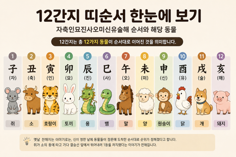 12간지 시간표 완벽 정리, 자축인묘 동물 순서와 띠별 의미 알아보기