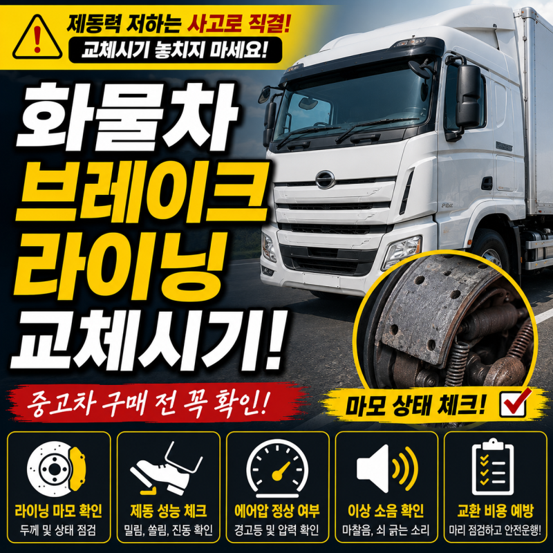 화물차 브레이크 라이닝 교체시기, 중고차에서는 어떻게 확인할까?