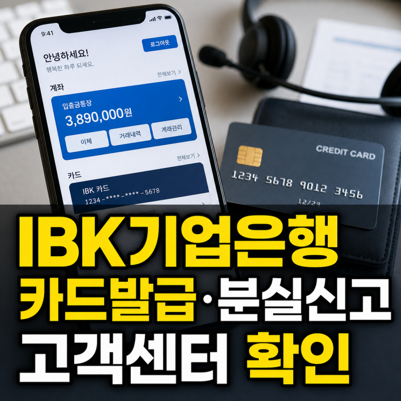 IBK기업은행 홈페이지 바로가기 카드발급 분실신고 고객센터 안내