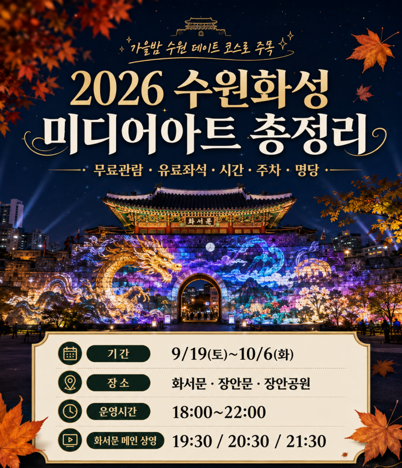 2026 수원화성 미디어아트 총정리｜무료관람·유료좌석·시간·주차·명당까지