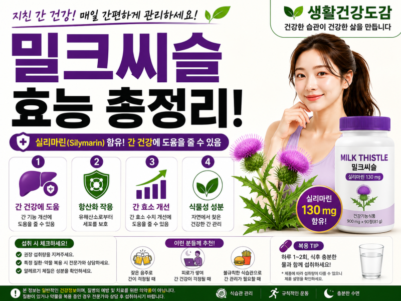 [건강정보] 밀크씨슬 효능 총정리｜실리마린·간 건강·복용법·부작용까지