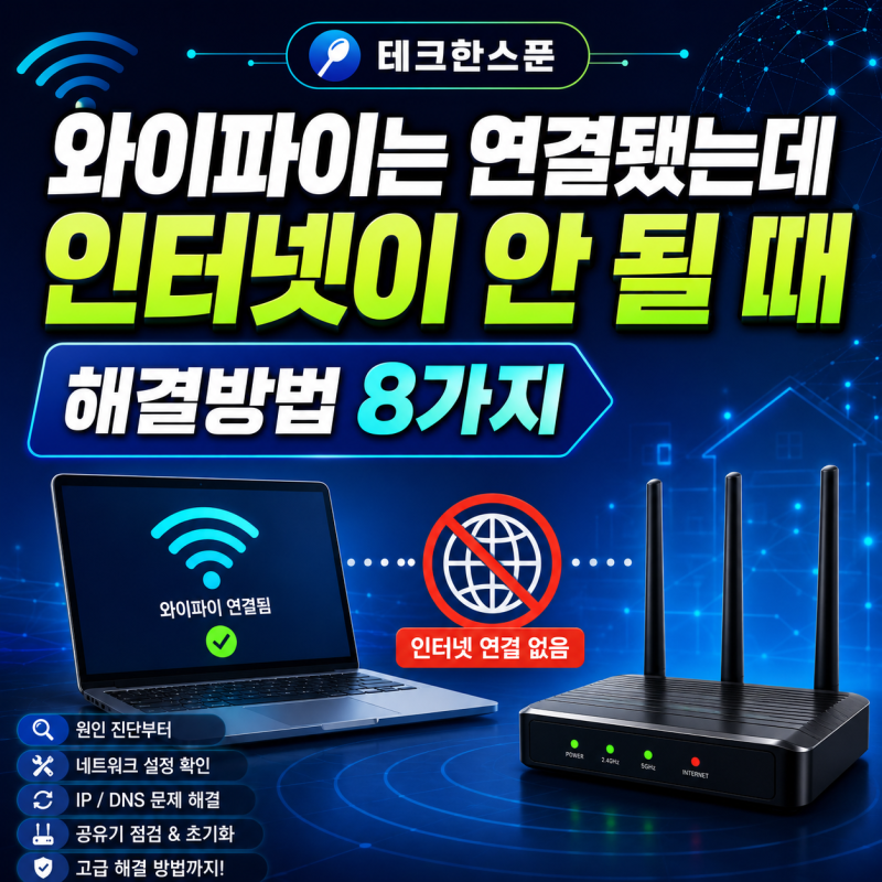 노트북 와이파이는 연결됐는데 인터넷이 안 될 때 해결방법 8가지