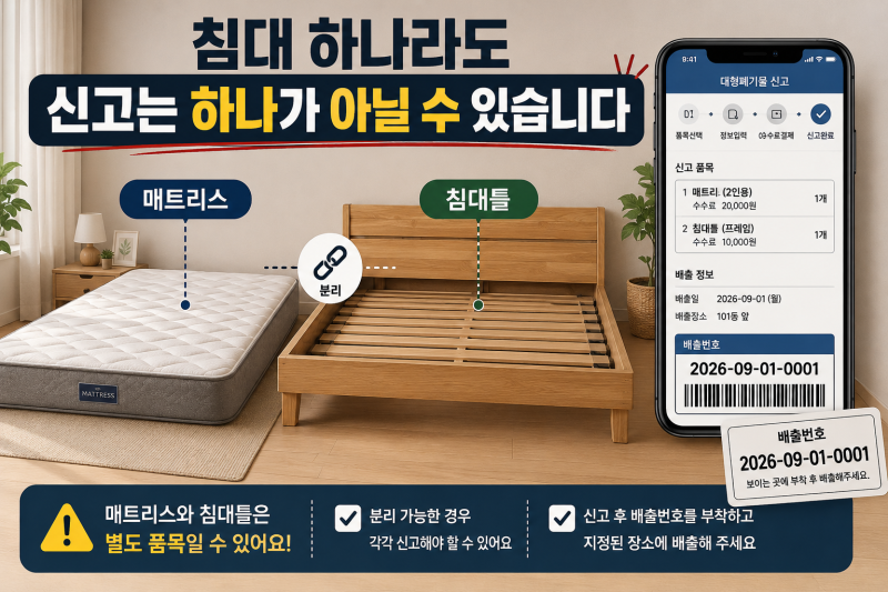 매트리스 버릴 때 프레임까지 같이 신고하면 될까?｜대형폐기물 비용·배출 순서