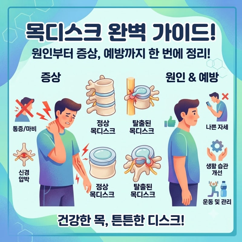 목 찌릿, 팔 저림… 혹시 나도 목디스크? 원인부터 자가진단, 수술 없는 관리법까지 총정리!