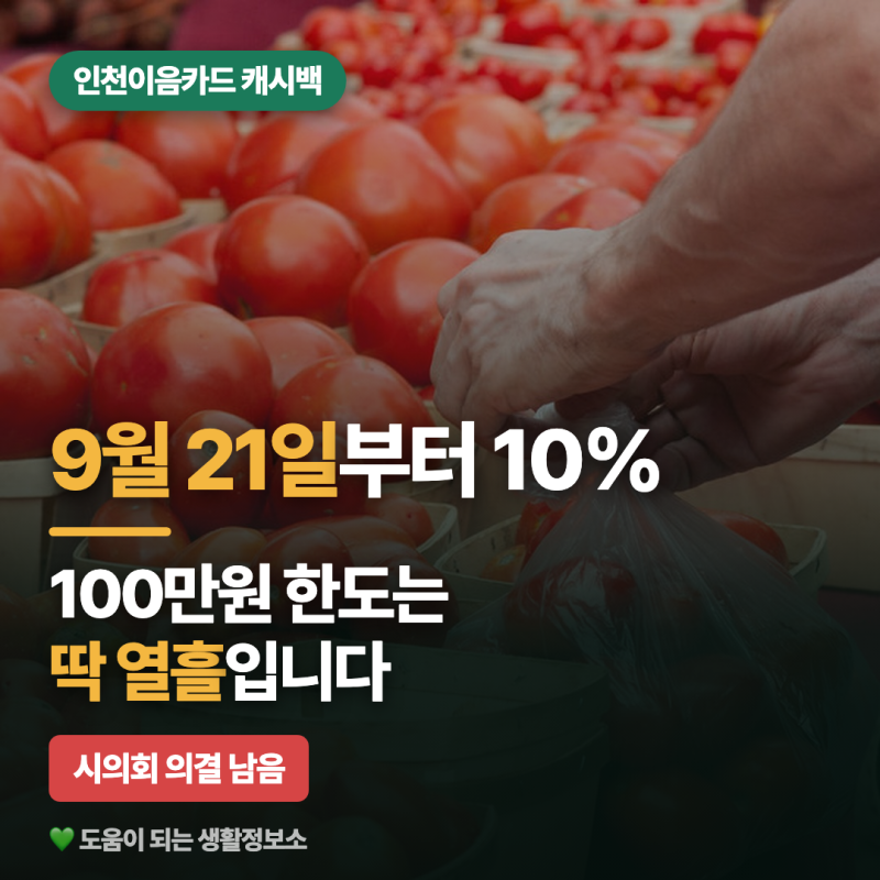 인천이음카드 9월 21일 재개, 캐시백 100만원 한도는 언제까지일까요?