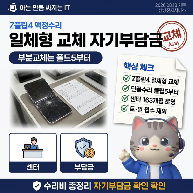 Z플립4 액정수리비 일체형 교체와 자기부담금 정리