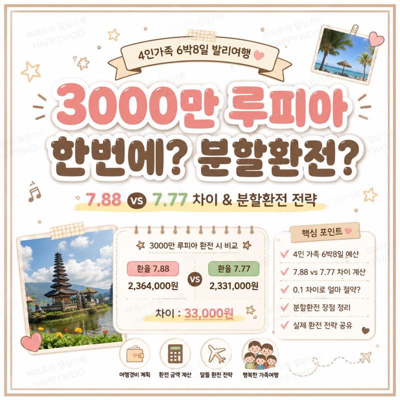 발리 4인가족 6박8일 여행경비 3000만 루피아｜한번에 환전 vs 분할환전 차이