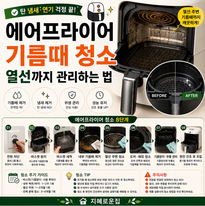 에어프라이어 기름때 청소, 바스켓부터 열선까지 관리하는 법
